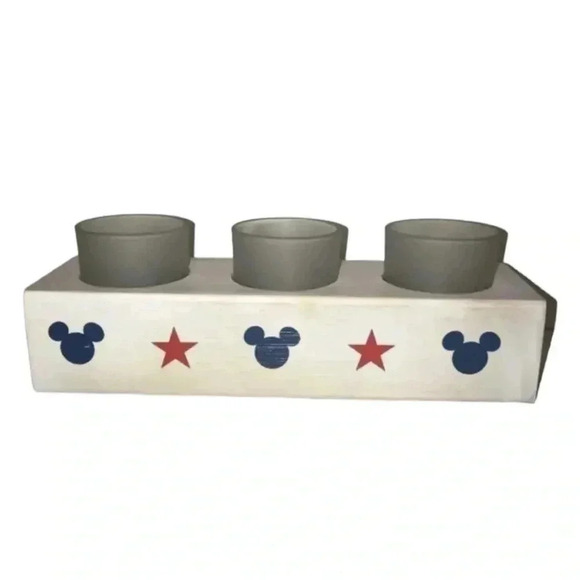 NWT Disney Parks Mickey Mouse American Legend 3 Candle Holder Set / Wooden Box - Picture 3 of 5